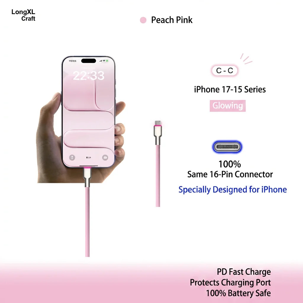 240W USB-C Cable - Peach Pink Color Card