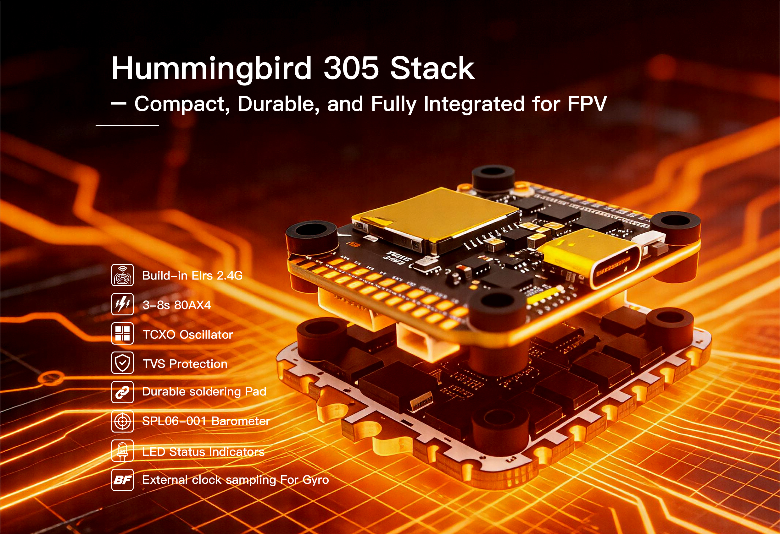 NewBeeDrone Hummingbird 305 Stack (F7 FC + 80A AM32 ESC)